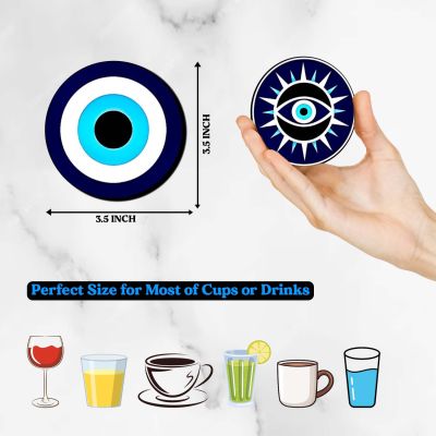 Set of 4 Evil Eye Wooden Coaster for Home, Bar, and Kitchen Decor | Ideal for Dining Tables and Meaningful Gifts